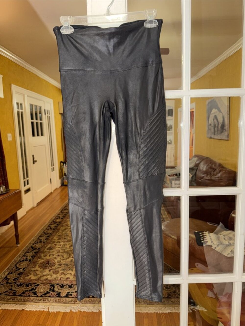 Spanx Faux Leather Moto Skinny Leggings Size Medium L Pants Very Black